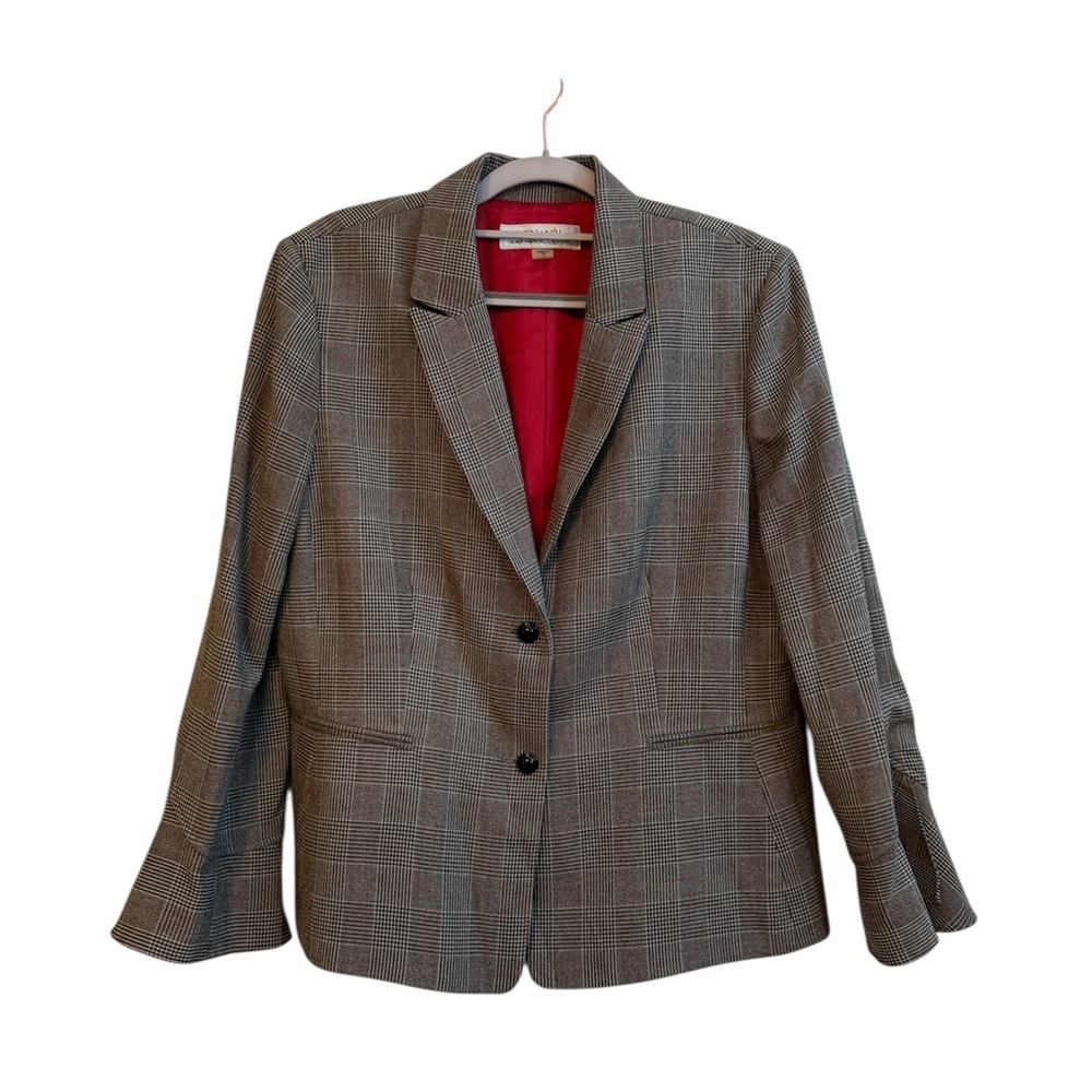 Tahari Gray Checkered Blazer with Red Lining